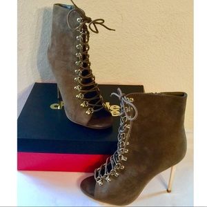 Charlotte Russe Lace Up Peep Toe Ankle Booties